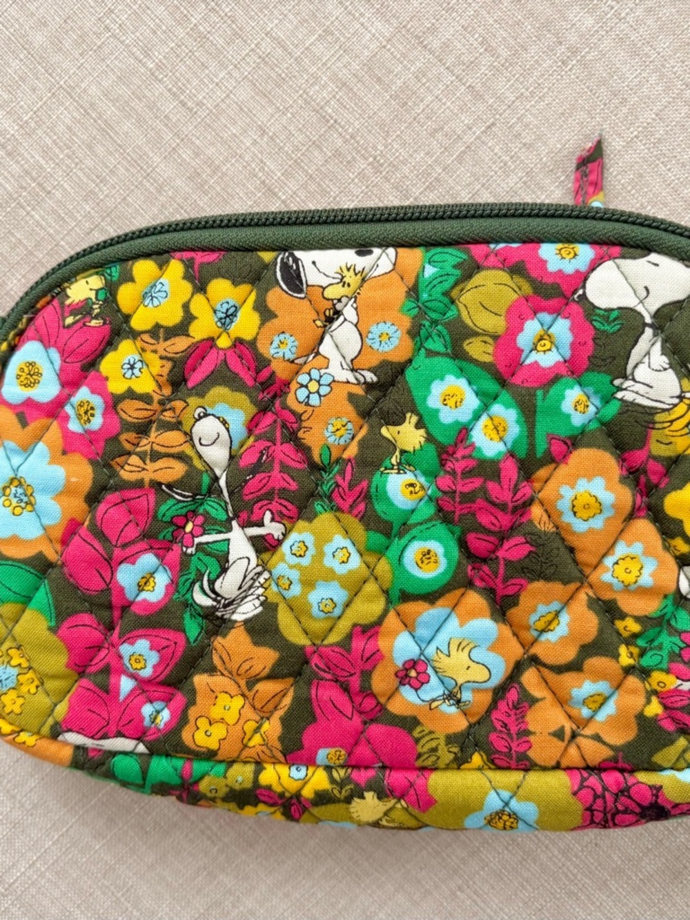 Vera Bradley Green Quilted Lined Cosmetic Pouch
